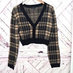 Love Tree Plaid Cropped Cardigan